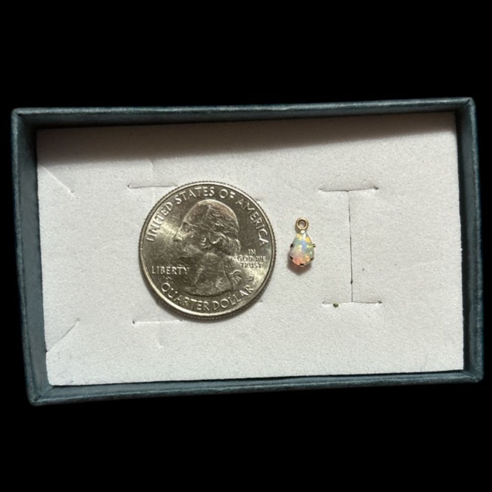 TINY 14k Gold Opal Pendant Charm - Picture 3 of 3